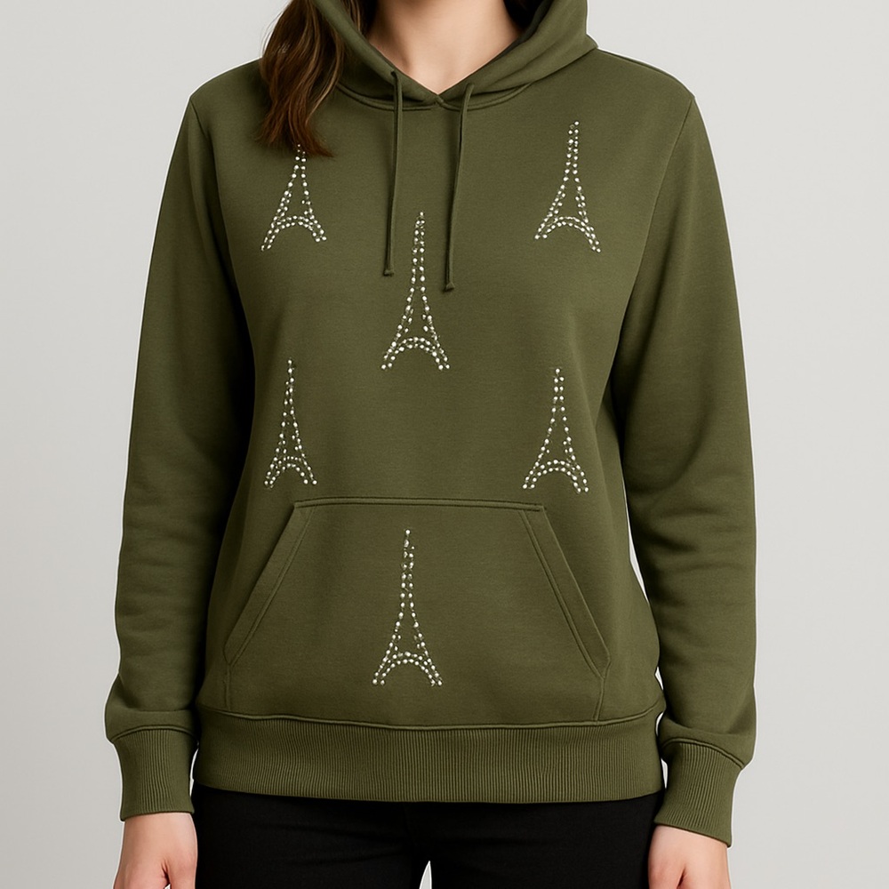 Brand New Green Hoodie with Eiffel Tower Design